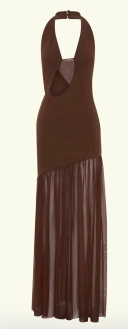 Meshki Aubree Crepe Mesh Maxi Dress - Chocolate for rent on The Volte - image 7