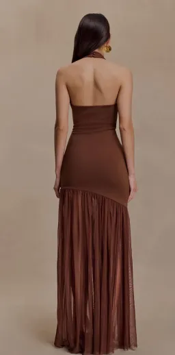 Meshki Aubree Crepe Mesh Maxi Dress - Chocolate for rent on The Volte - image 2