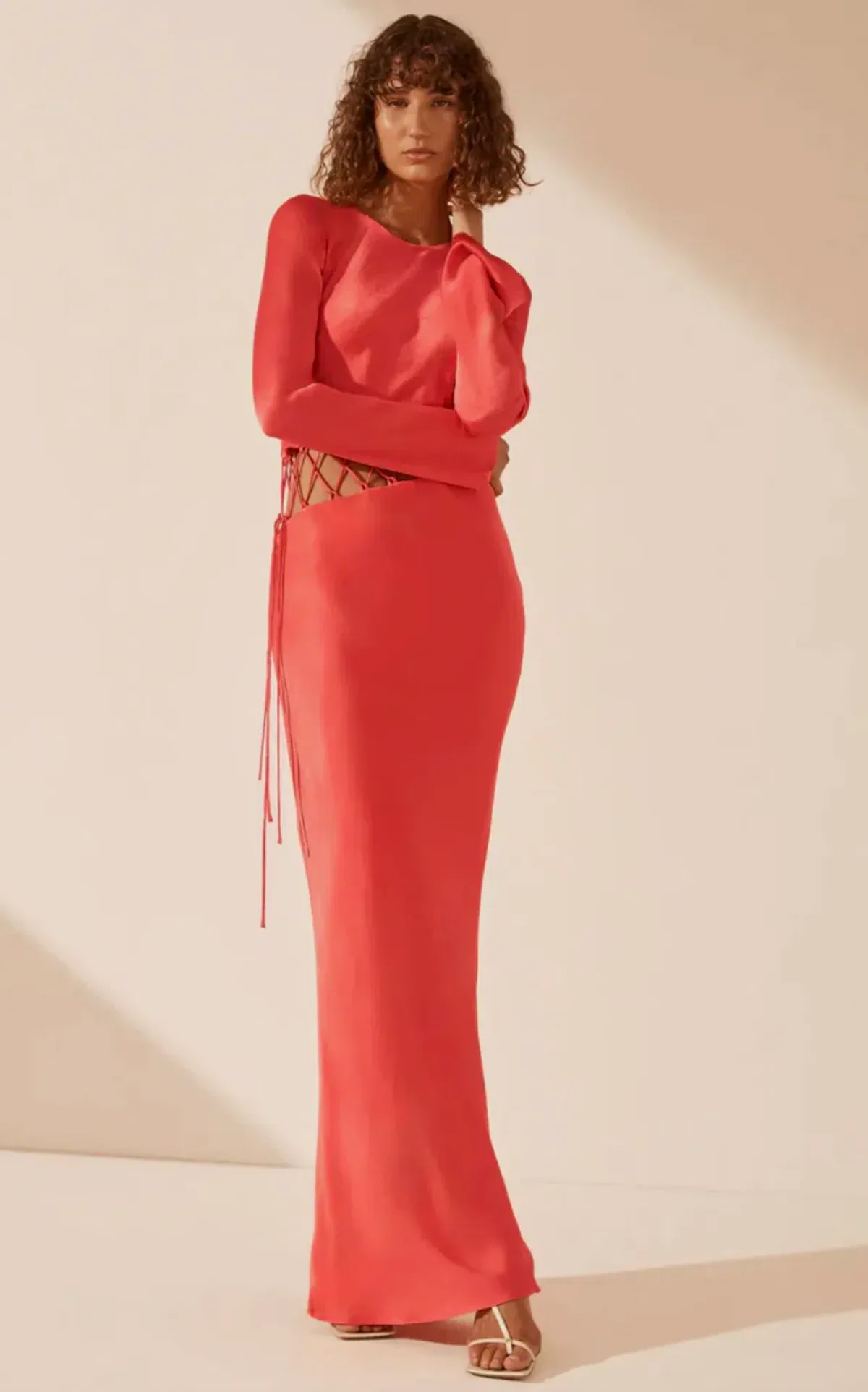 Shona Joy Lydie Asymmetric Red Maxi Dress with tie detail Size 10 - Image 2