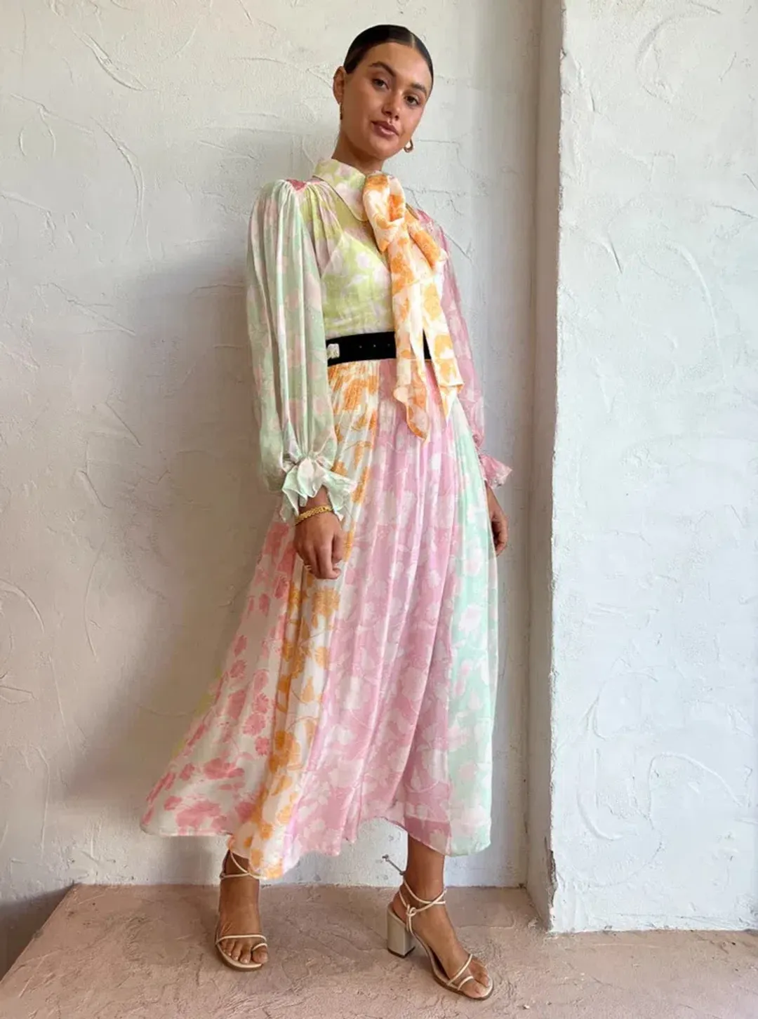 Leo Lin Cassie Tie Neck Midi Dress Anemone Splice Print. Size 10 for rent on The Volte - main image