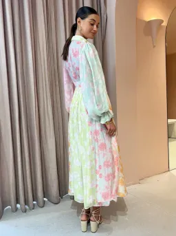 Leo Lin Cassie Tie Neck Midi Dress Anemone Splice Print. Size 10 for rent on The Volte - image 11