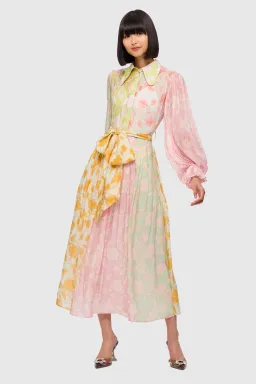 Leo Lin Cassie Tie Neck Midi Dress Anemone Splice Print. Size 10 for rent on The Volte - image 1
