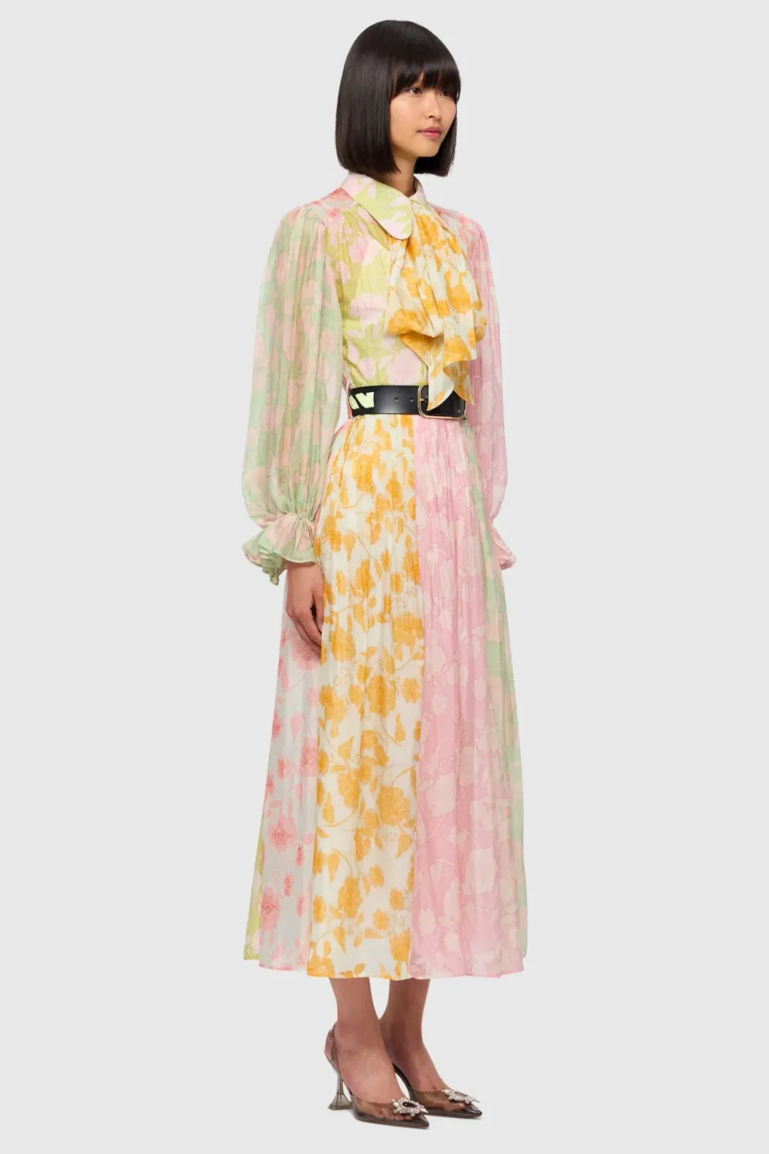 Leo Lin Cassie Tie Neck Midi Dress Anemone Splice Print. Size 10 for rent on The Volte - main image