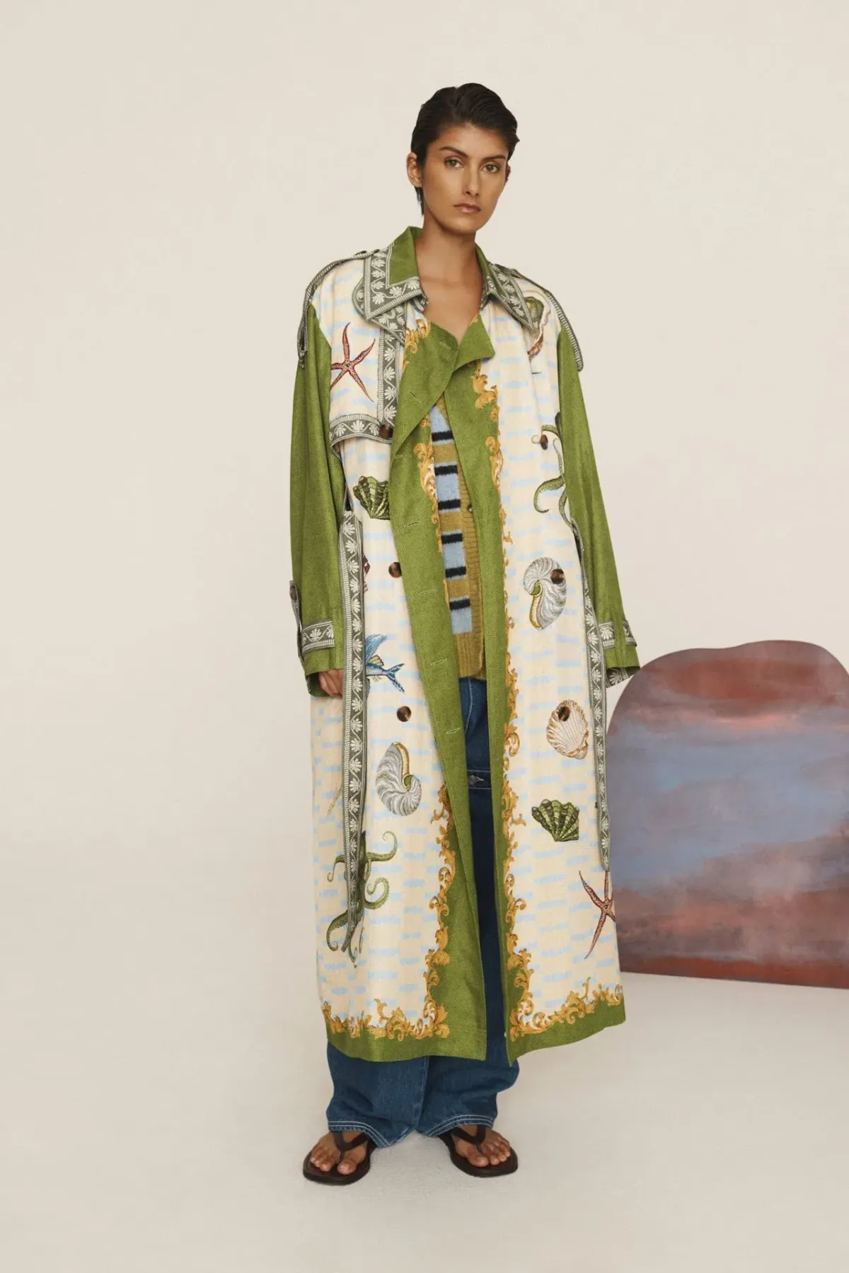 Alémais Bath House Trench in Green Print Size 12 - Image 1