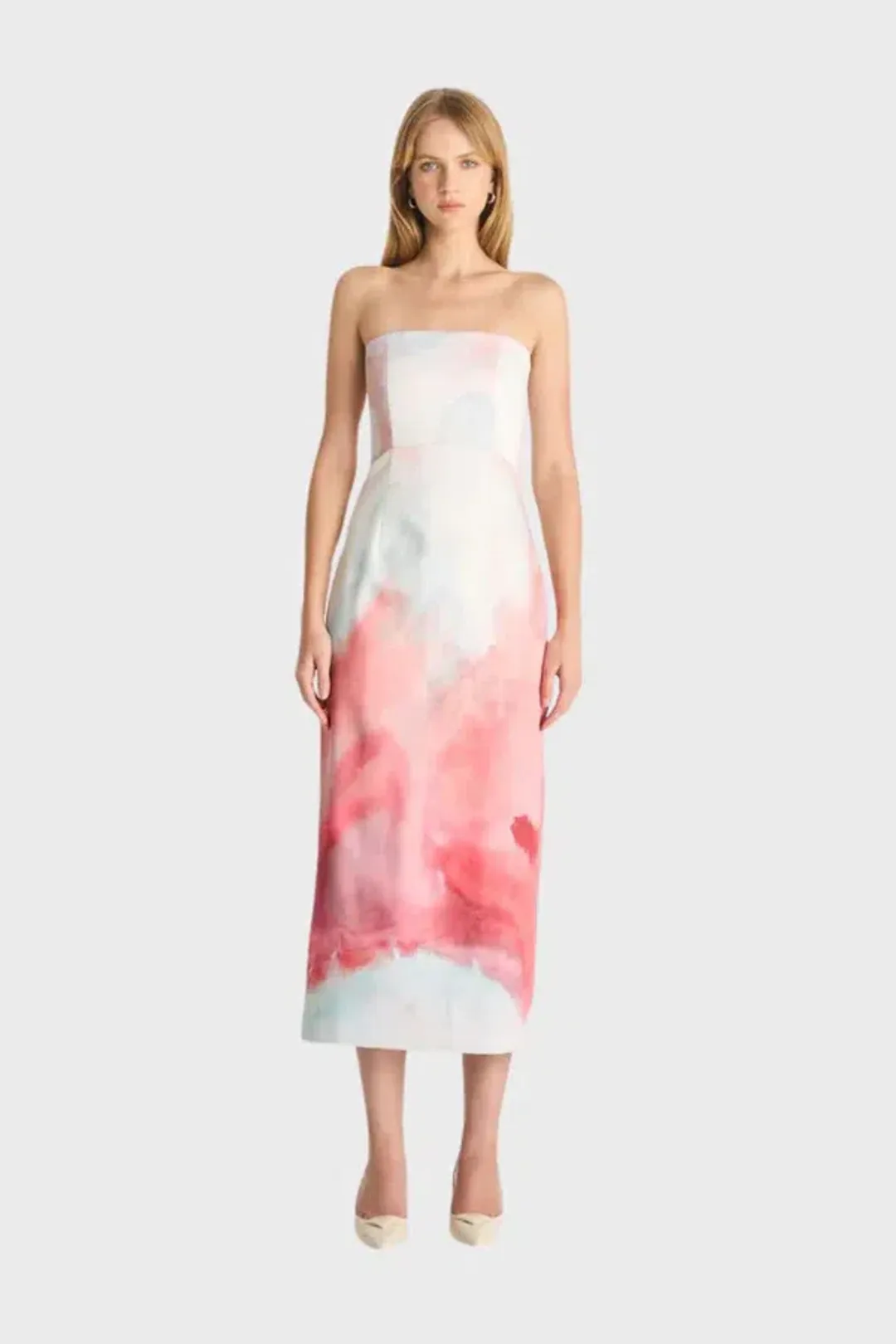 Romy - LJ Strapless Tailored Midi Dress for rent on The Volte - main image