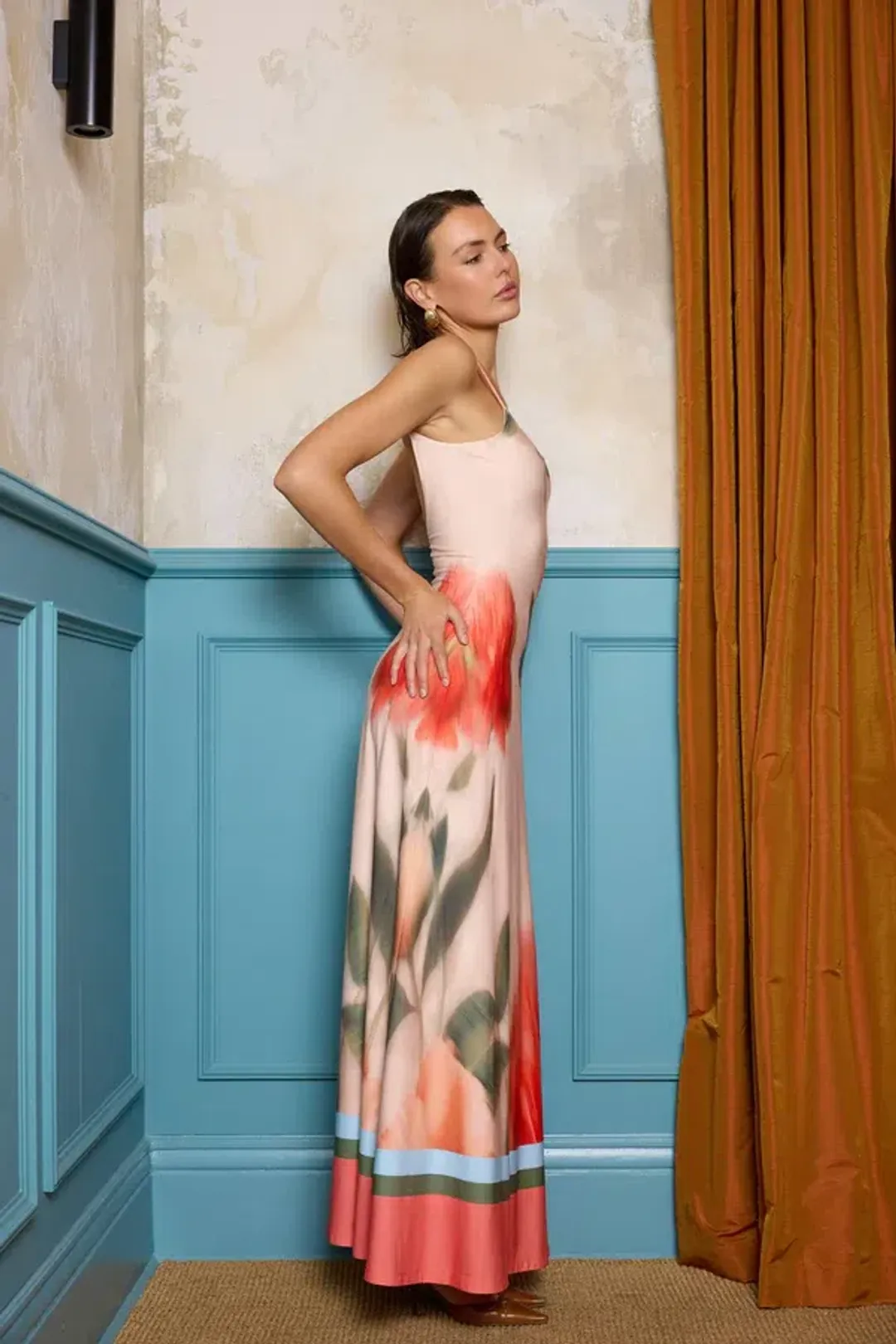 With Harper Lu - Low Back Maxi Dress - Peach Floral for rent on The Volte - main image