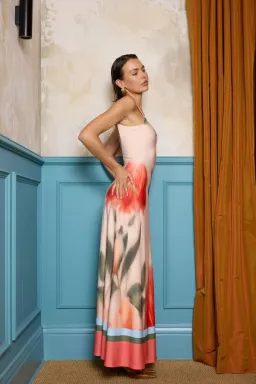 With Harper Lu - Low Back Maxi Dress - Peach Floral for rent on The Volte - image 2