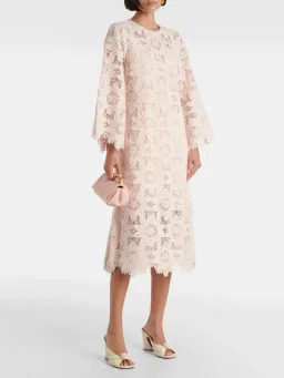 Zimmermann Ottie Baby Pink Lace Midi Dress Size 3 AU 14 / US 10 Scalloped Long Sleeve Cotton Shift for rent on The Volte - image 1
