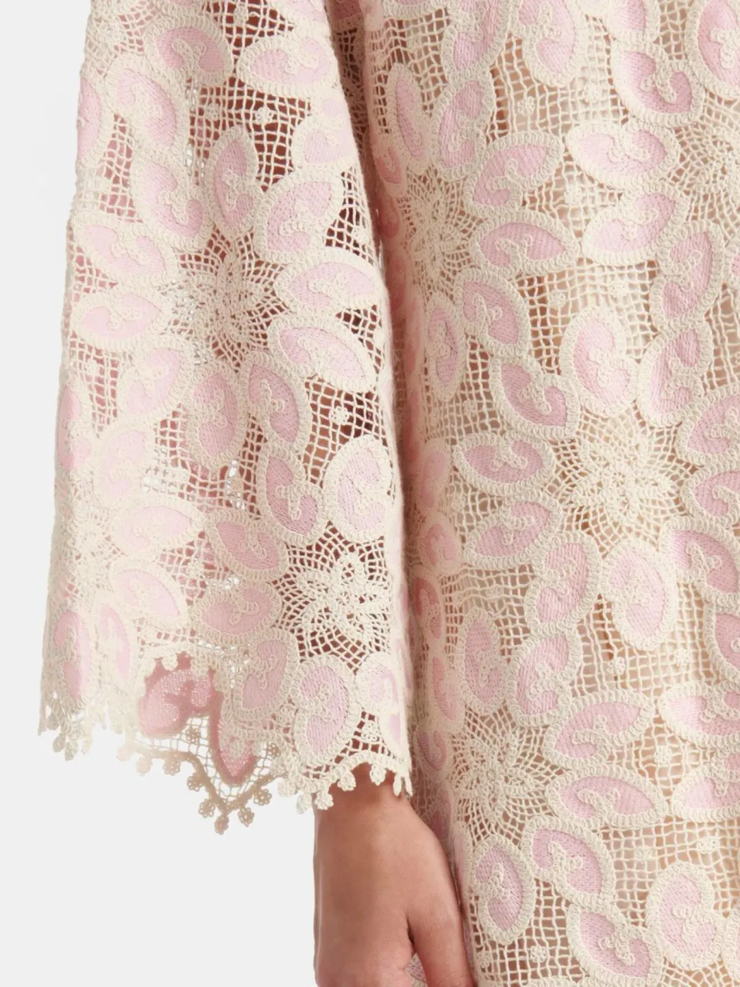 Zimmermann Ottie Baby Pink Lace Midi Dress Size 3 AU 14 / US 10 Scalloped Long Sleeve Cotton Shift for rent on The Volte - main image