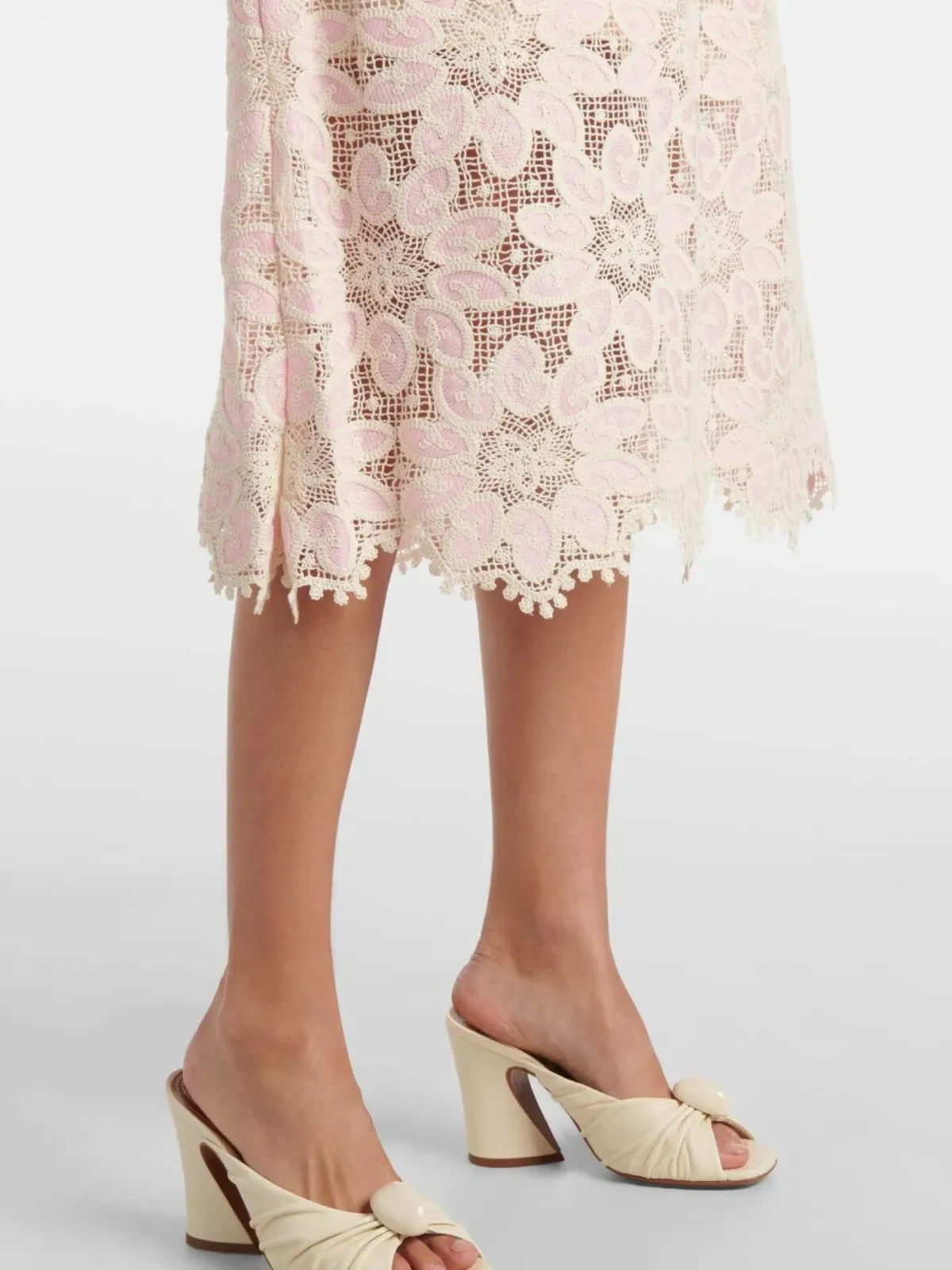 Zimmermann Ottie Baby Pink Lace Midi Dress Size 3 AU 14 / US 10 Scalloped Long Sleeve Cotton Shift - Image 6