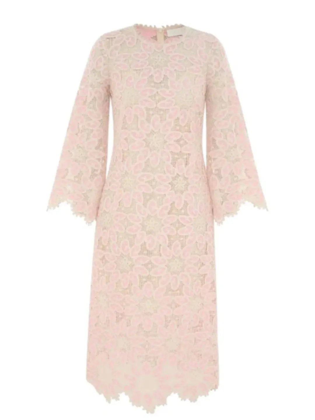 Zimmermann Ottie Baby Pink Lace Midi Dress Size 3 AU 14 / US 10 Scalloped Long Sleeve Cotton Shift for rent on The Volte - main image