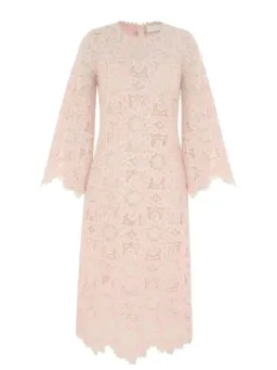 Zimmermann Ottie Baby Pink Lace Midi Dress Size 3 AU 14 / US 10 Scalloped Long Sleeve Cotton Shift for rent on The Volte - image 3