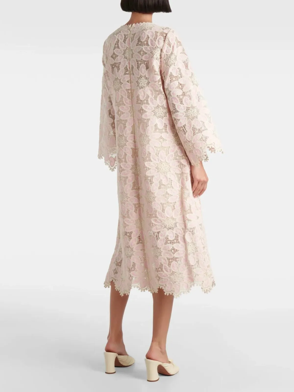 Zimmermann Ottie Baby Pink Lace Midi Dress Size 3 AU 14 / US 10 Scalloped Long Sleeve Cotton Shift - Image 2