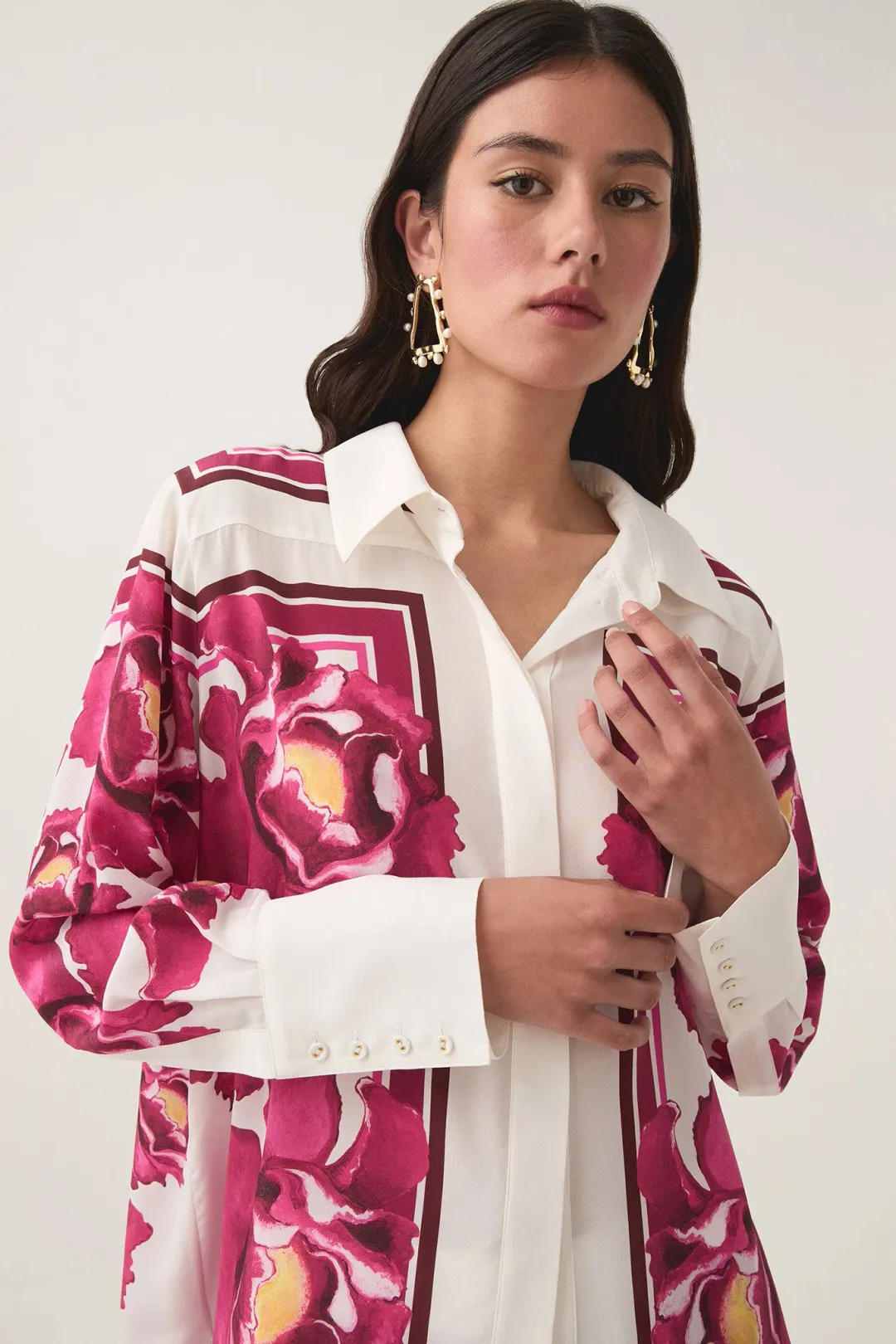 AJE ATOMIC SILK SHIRT AND RELAXED PANTS SET BOLDLY BLOOMING SIZE AU 10 & 12 for rent on The Volte - main image