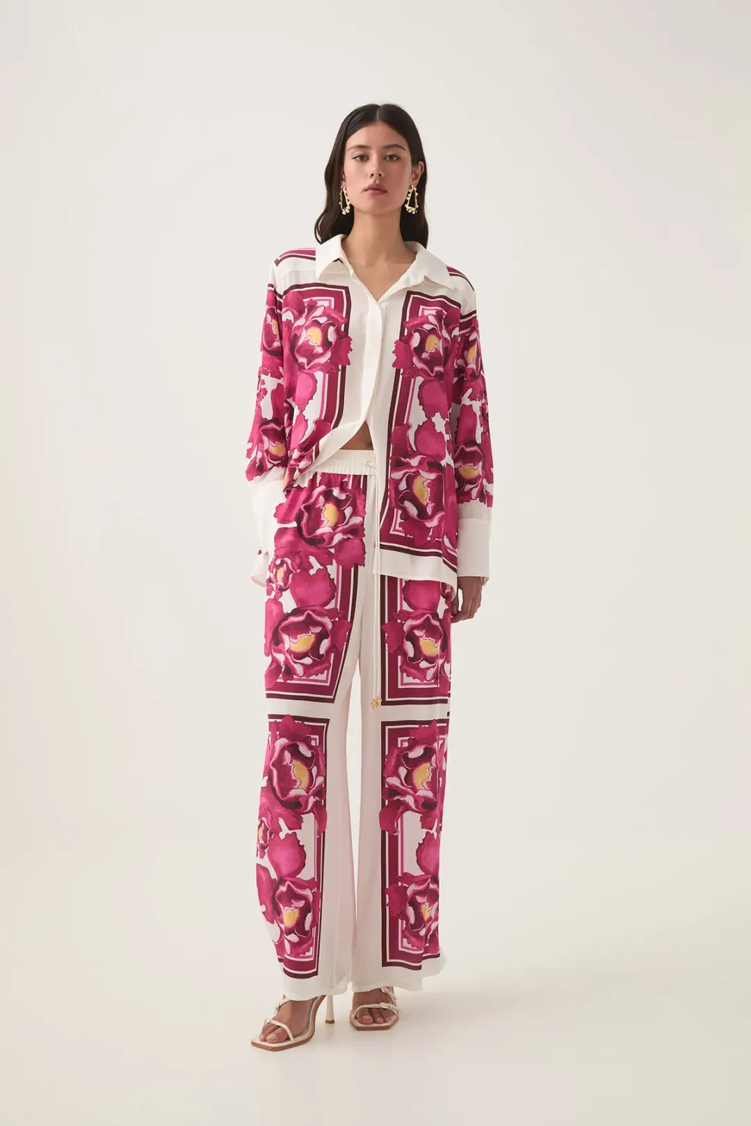 AJE ATOMIC SILK SHIRT AND RELAXED PANTS SET BOLDLY BLOOMING SIZE AU 10 & 12 for rent on The Volte - main image