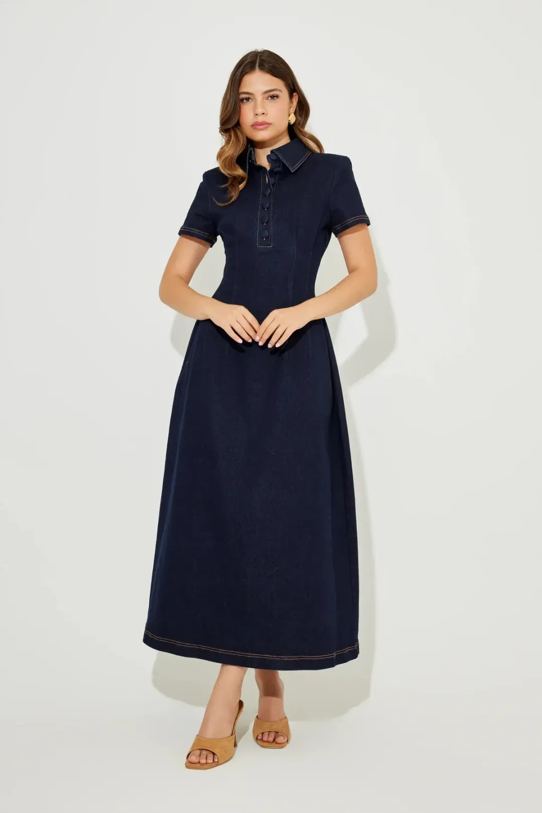 ODD MUSE The ultimate Muse Denim Collared Midi Dress Denim Size M for rent on The Volte - main image