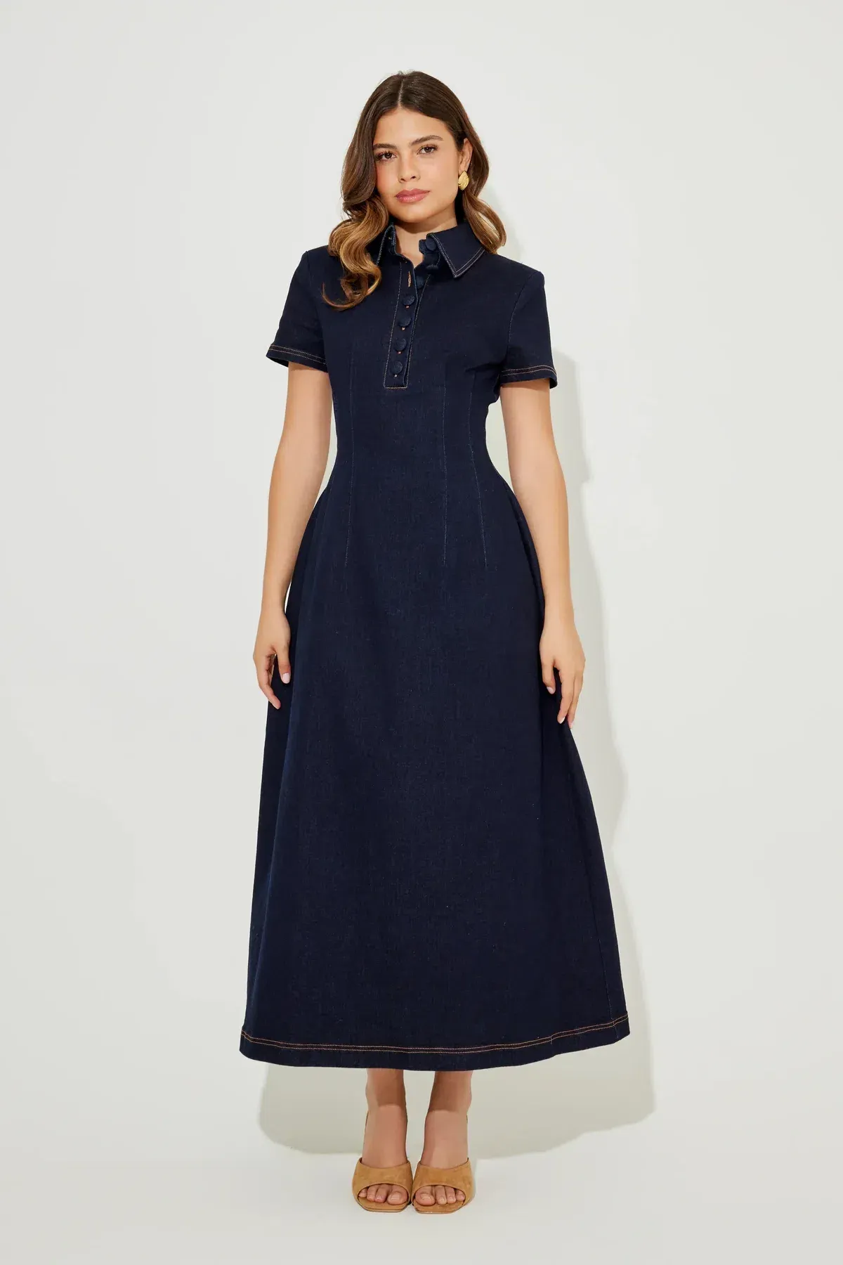ODD MUSE The ultimate Muse Denim Collared Midi Dress Denim Size M - Image 1