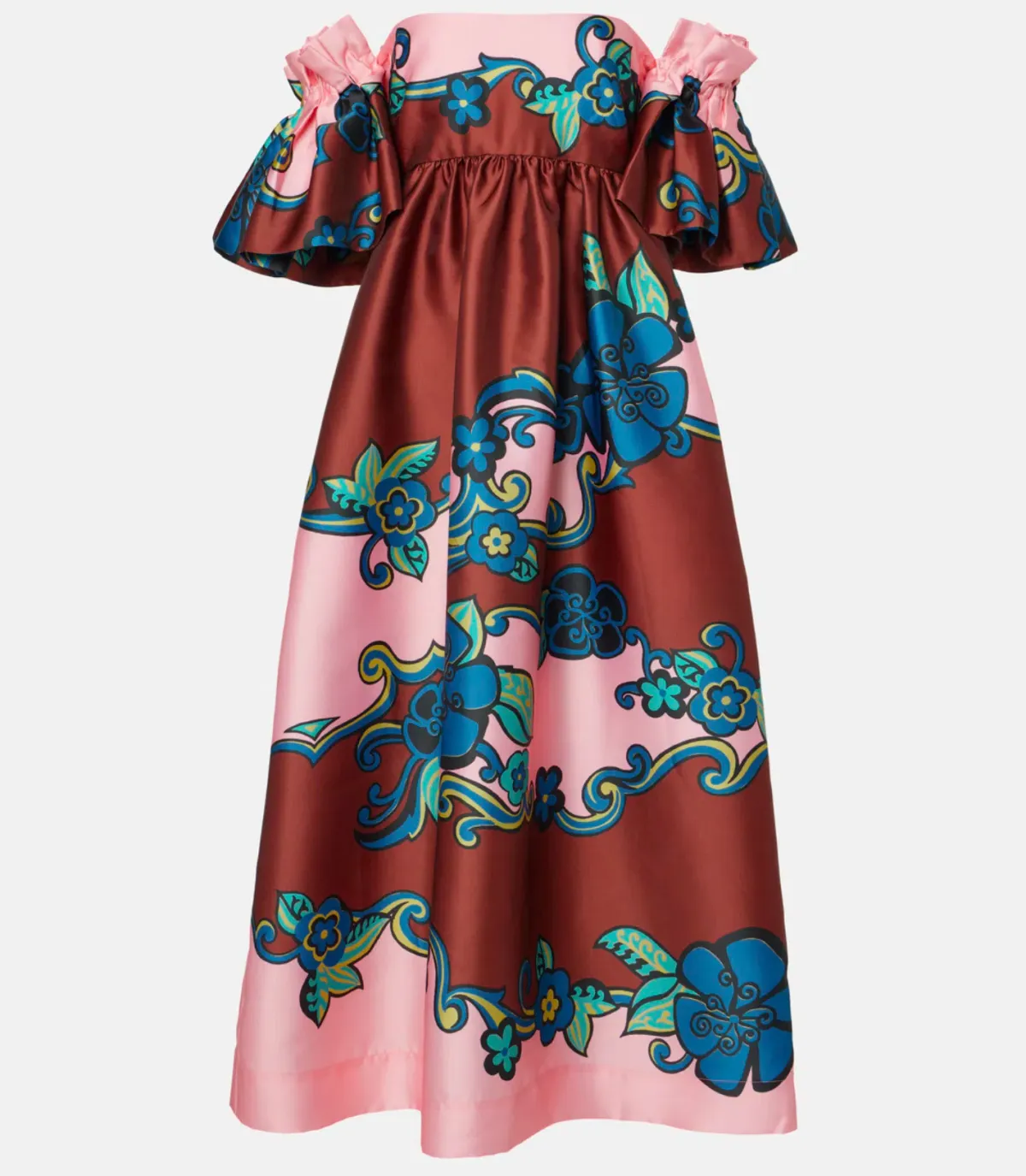 ALEMAIS AZALEA OFF-SHOULDER SATIN MIDI DRESS FLORAL SIZE AU 14 - Image 4