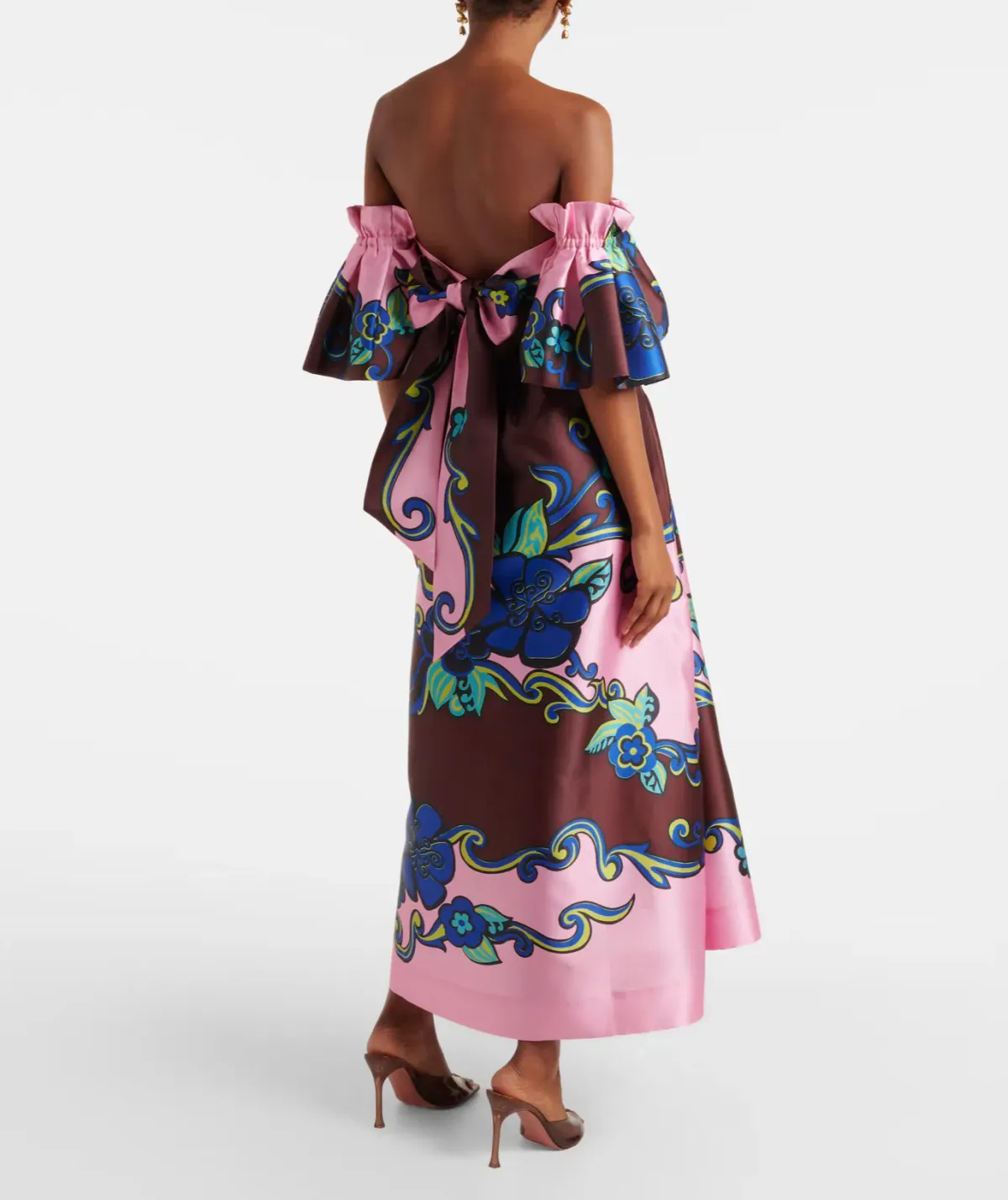 ALEMAIS AZALEA OFF-SHOULDER SATIN MIDI DRESS FLORAL SIZE AU 14 - Image 3