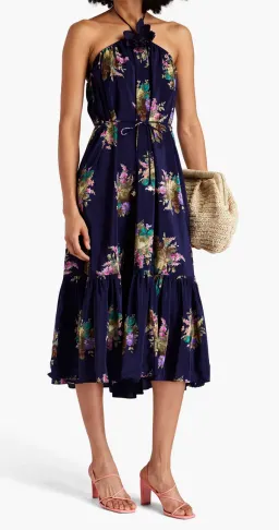 Zimmermann floral-print silk-crepe de chine halterneck midi dress Navy Size 2 for rent on The Volte - image 1