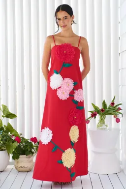 Elliatt Buttercup Embroidered Maxi Dress Red Size AU 12 for rent on The Volte - image 2