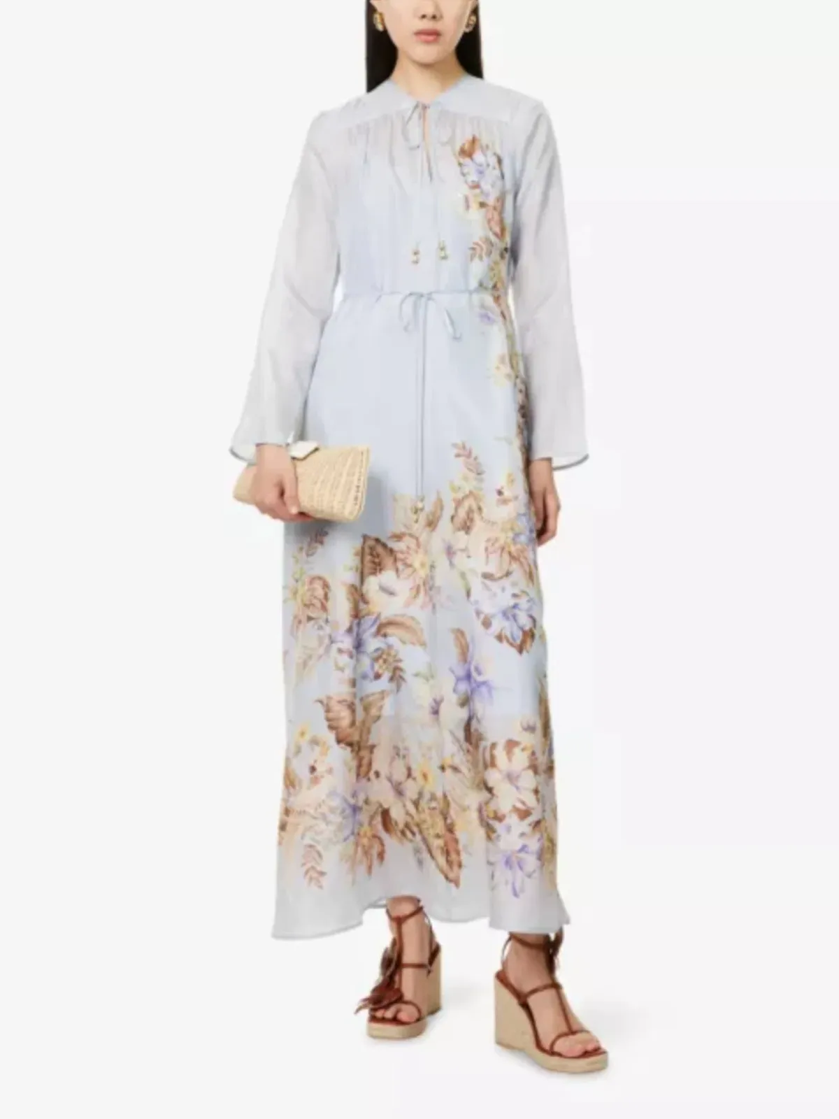 Zimmermann Coco Billow Maxi Dress Size 4 / AU 16 Silk Powder Blue Floral Print Long Sleeve - Image 1
