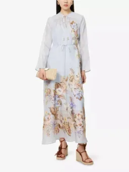 Zimmermann Coco Billow Maxi Dress Size 4 / AU 16 Silk Powder Blue Floral Print Long Sleeve for rent on The Volte - image 1