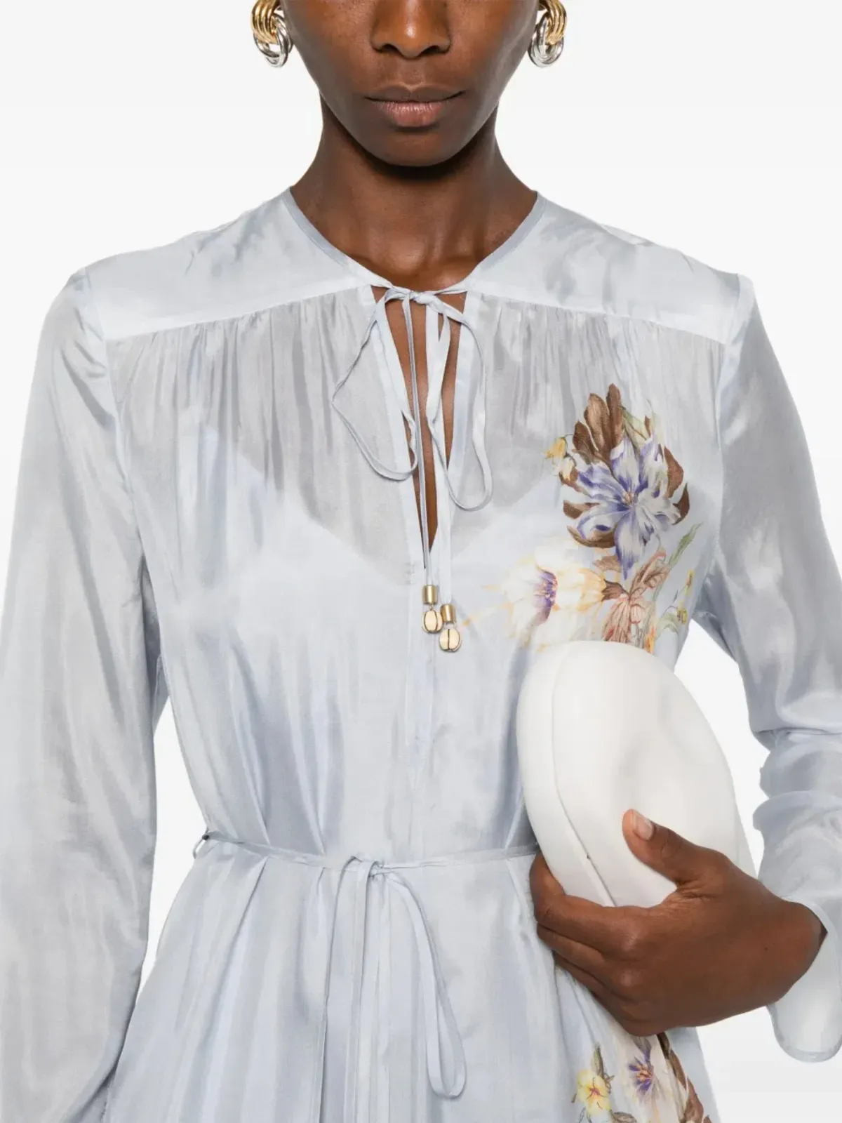 Zimmermann Coco Billow Maxi Dress Size 4 / AU 16 Silk Powder Blue Floral Print Long Sleeve - Image 6