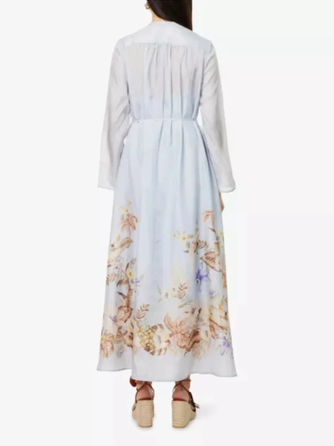 Zimmermann Coco Billow Maxi Dress Size 4 / AU 16 Silk Powder Blue Floral Print Long Sleeve for rent on The Volte - main image