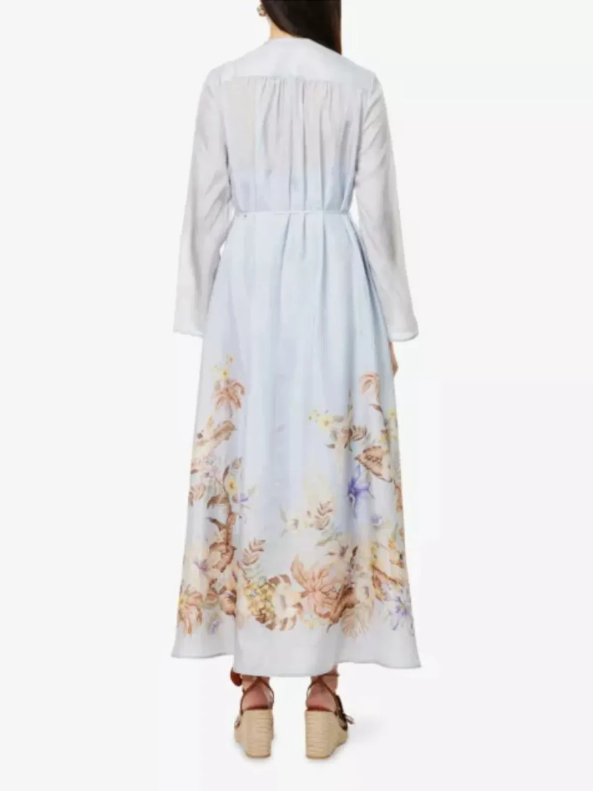 Zimmermann Coco Billow Maxi Dress Size 4 / AU 16 Silk Powder Blue Floral Print Long Sleeve - Image 3