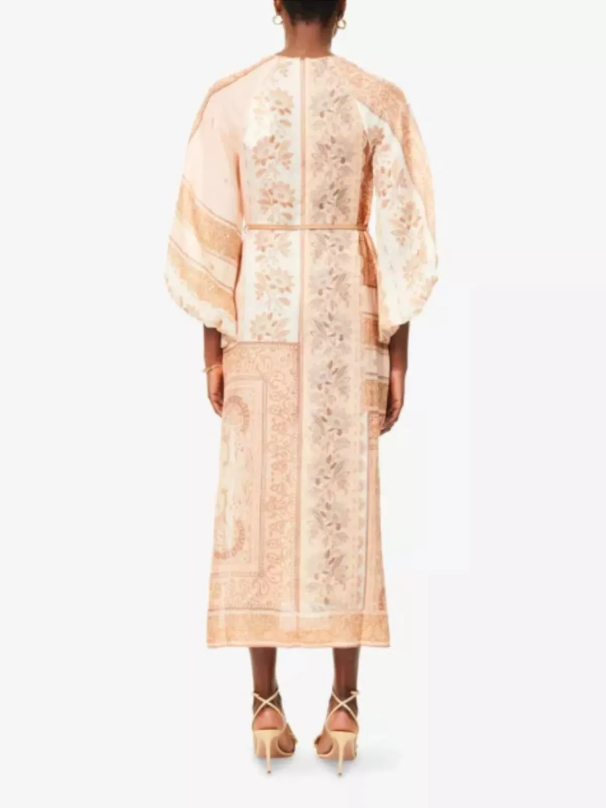Zimmermann Lucky Tunic Midi Dress Size 4 / AU 16 Linen Peach Floral Print Long Sleeve - Image 3