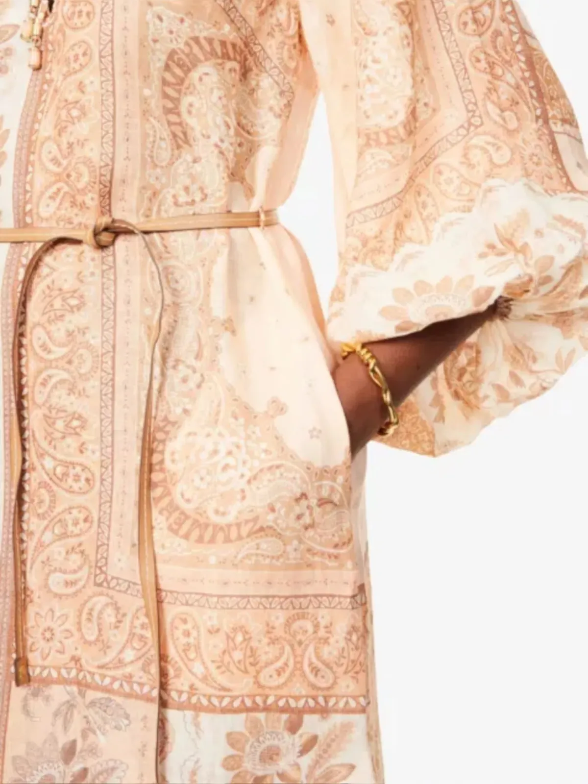 Zimmermann Lucky Tunic Midi Dress Size 4 / AU 16 Linen Peach Floral Print Long Sleeve - Image 6