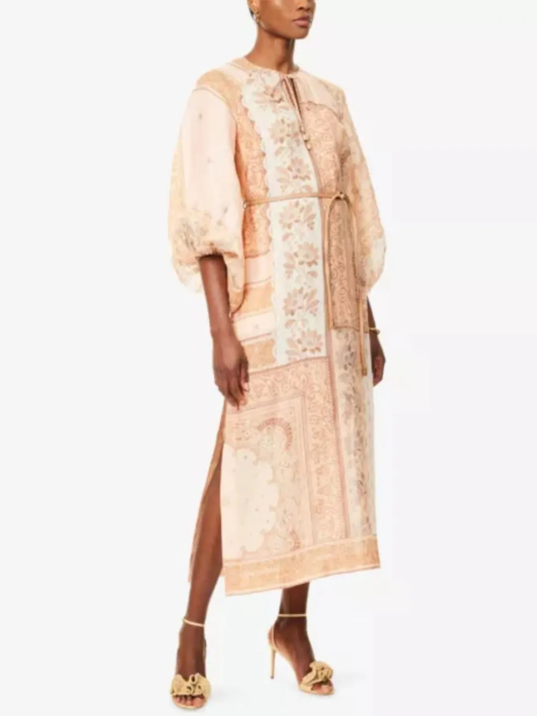Zimmermann Lucky Tunic Midi Dress Size 4 / AU 16 Linen Peach Floral Print Long Sleeve for rent on The Volte - main image