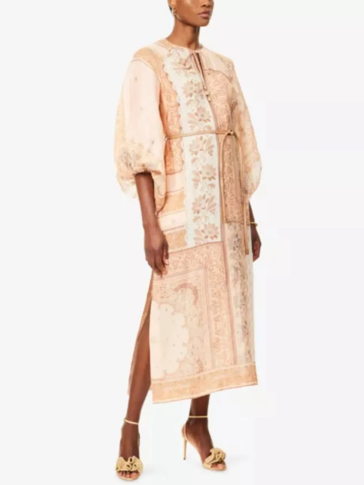 Zimmermann Lucky Tunic Midi Dress Size 4 / AU 16 Linen Peach Floral Print Long Sleeve - Image 1
