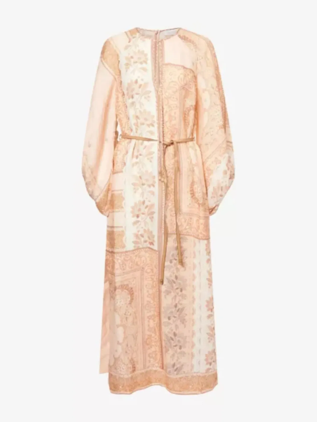 Zimmermann Lucky Tunic Midi Dress Size 4 / AU 16 Linen Peach Floral Print Long Sleeve - Image 2