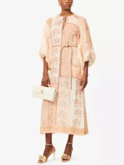 Zimmermann Lucky Tunic Midi Dress Size 4 / AU 16 Linen Peach Floral Print Long Sleeve for rent on The Volte - image 5