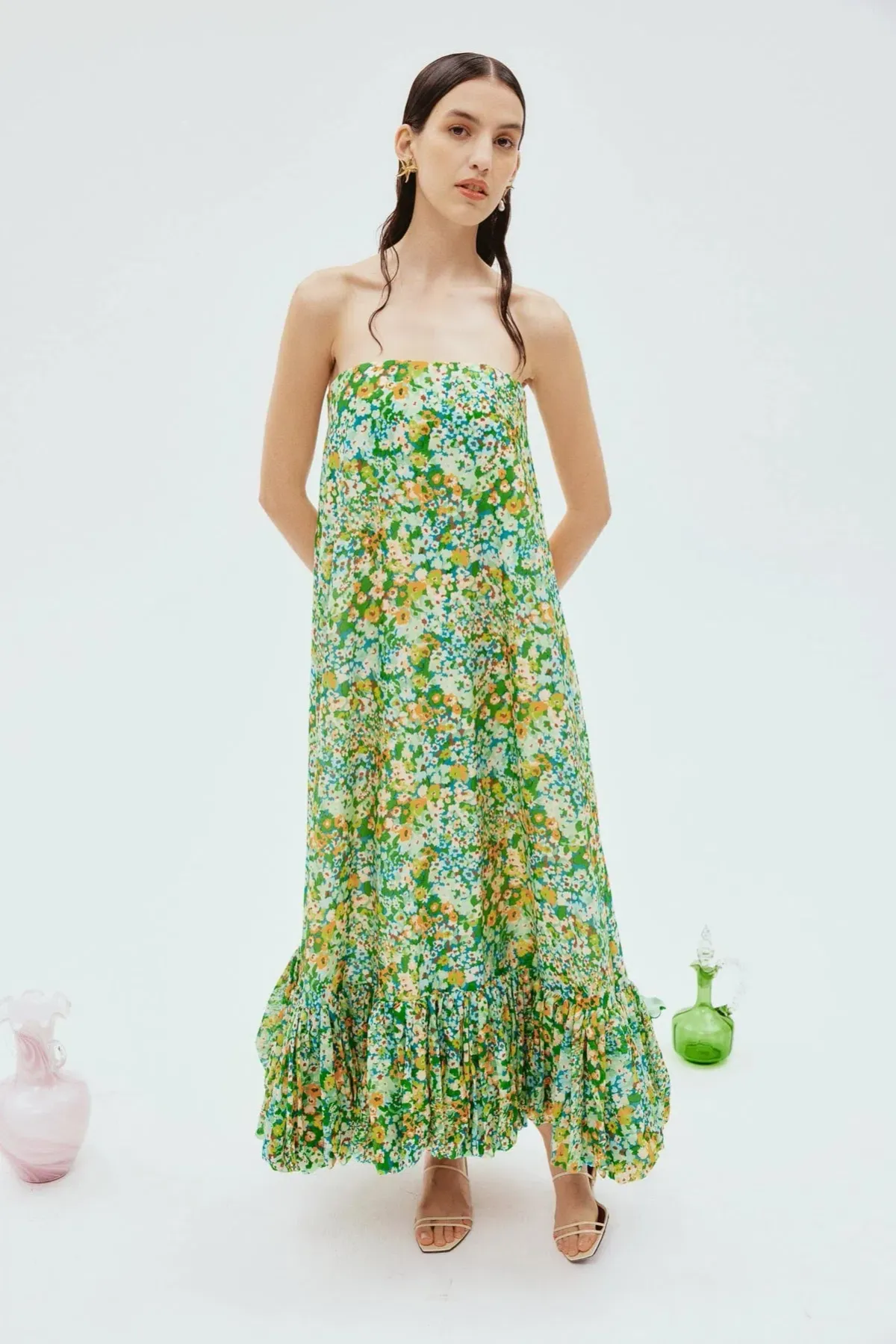 Alémais Francis Bubble Midi Dress in Green Floral Size AU 14 - Image 1