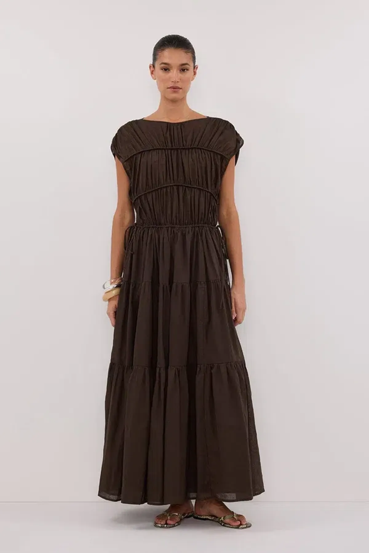Dissh FLYNN BITTER CHOC LINEN BLEND MIDI DRESS - 10 - Image 1