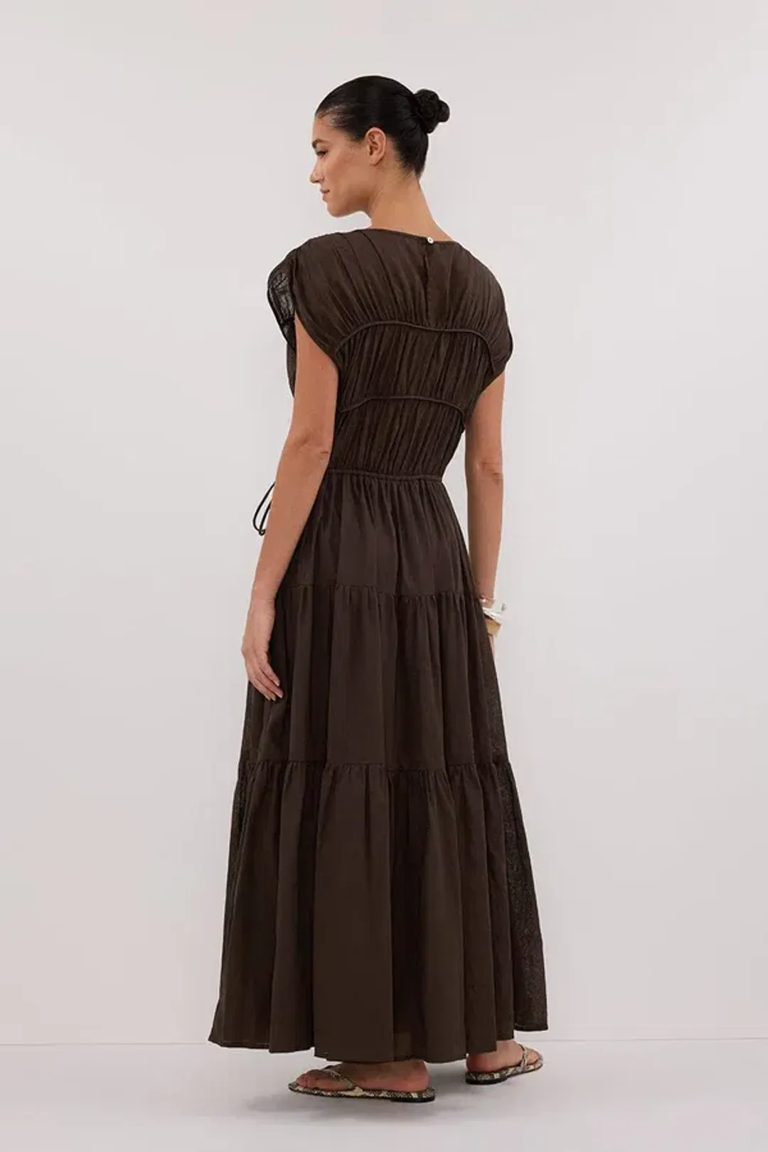 Dissh FLYNN BITTER CHOC LINEN BLEND MIDI DRESS - 10 for rent on The Volte - main image