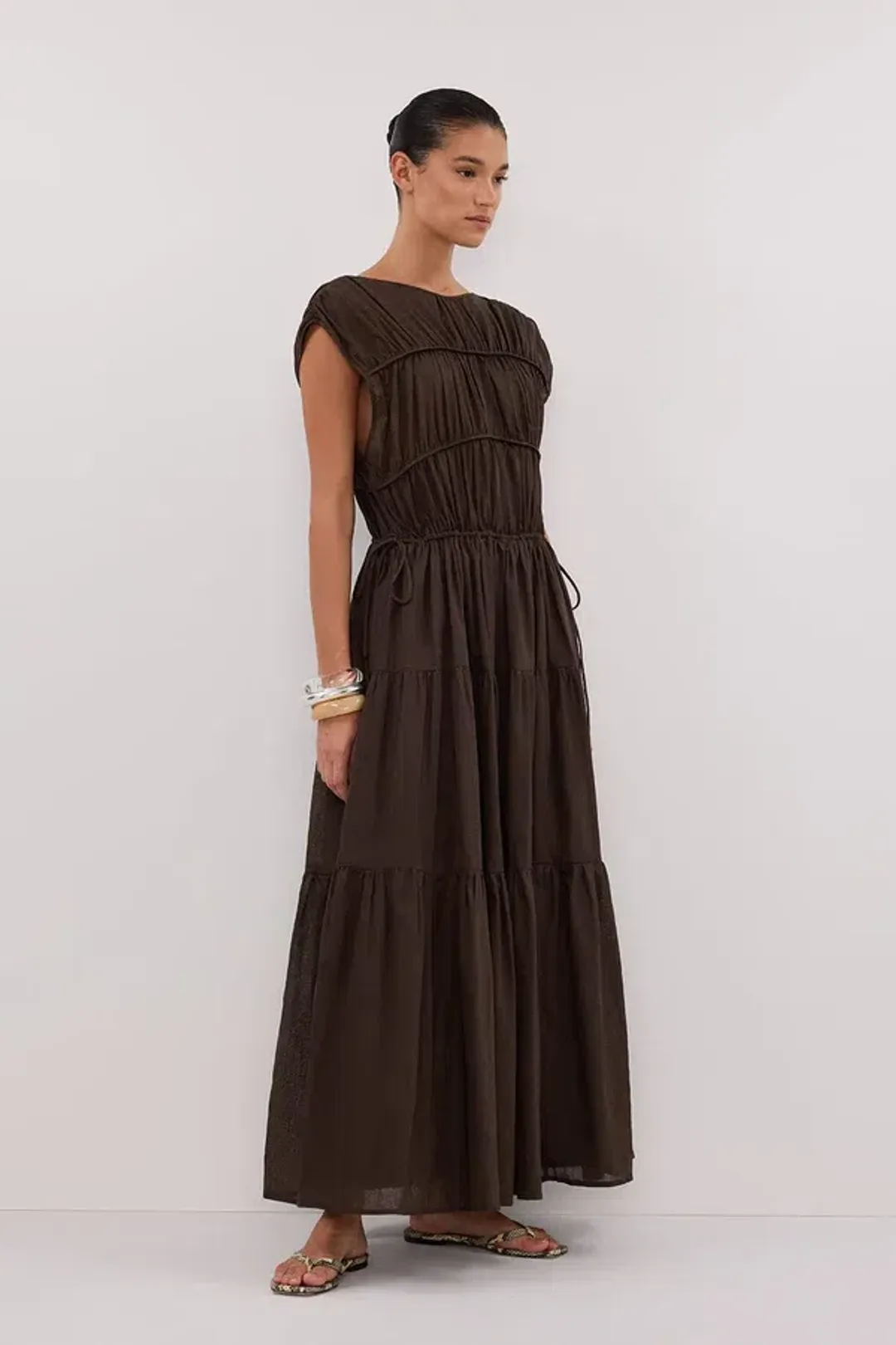 Dissh FLYNN BITTER CHOC LINEN BLEND MIDI DRESS - 10 for rent on The Volte - main image