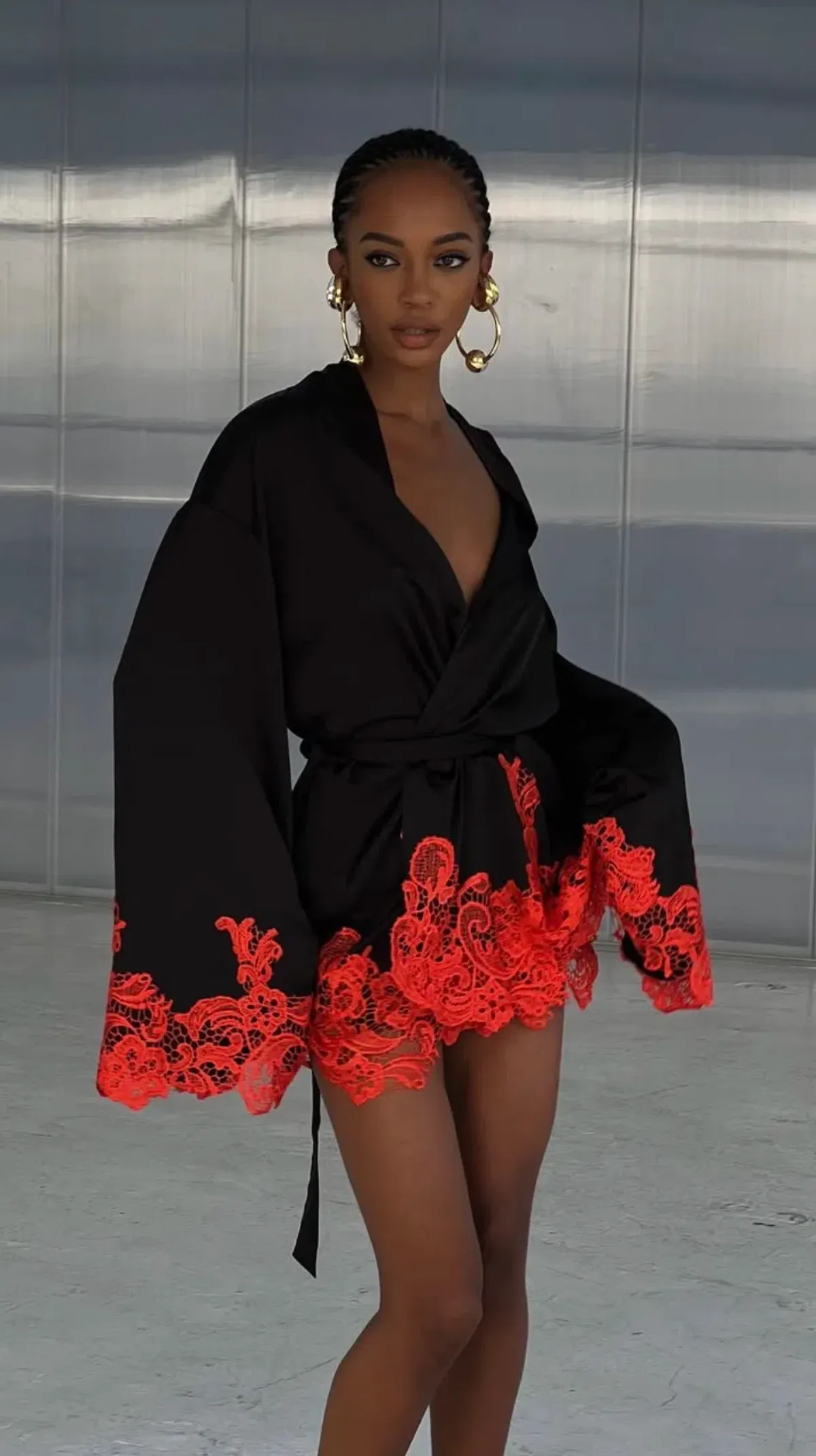 Khirzad Femme Rio Robe Black with Orange Lace - Image 1