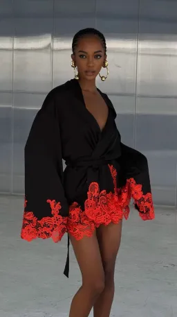 Khirzad Femme Rio Robe Black with Orange Lace for rent on The Volte - image 1