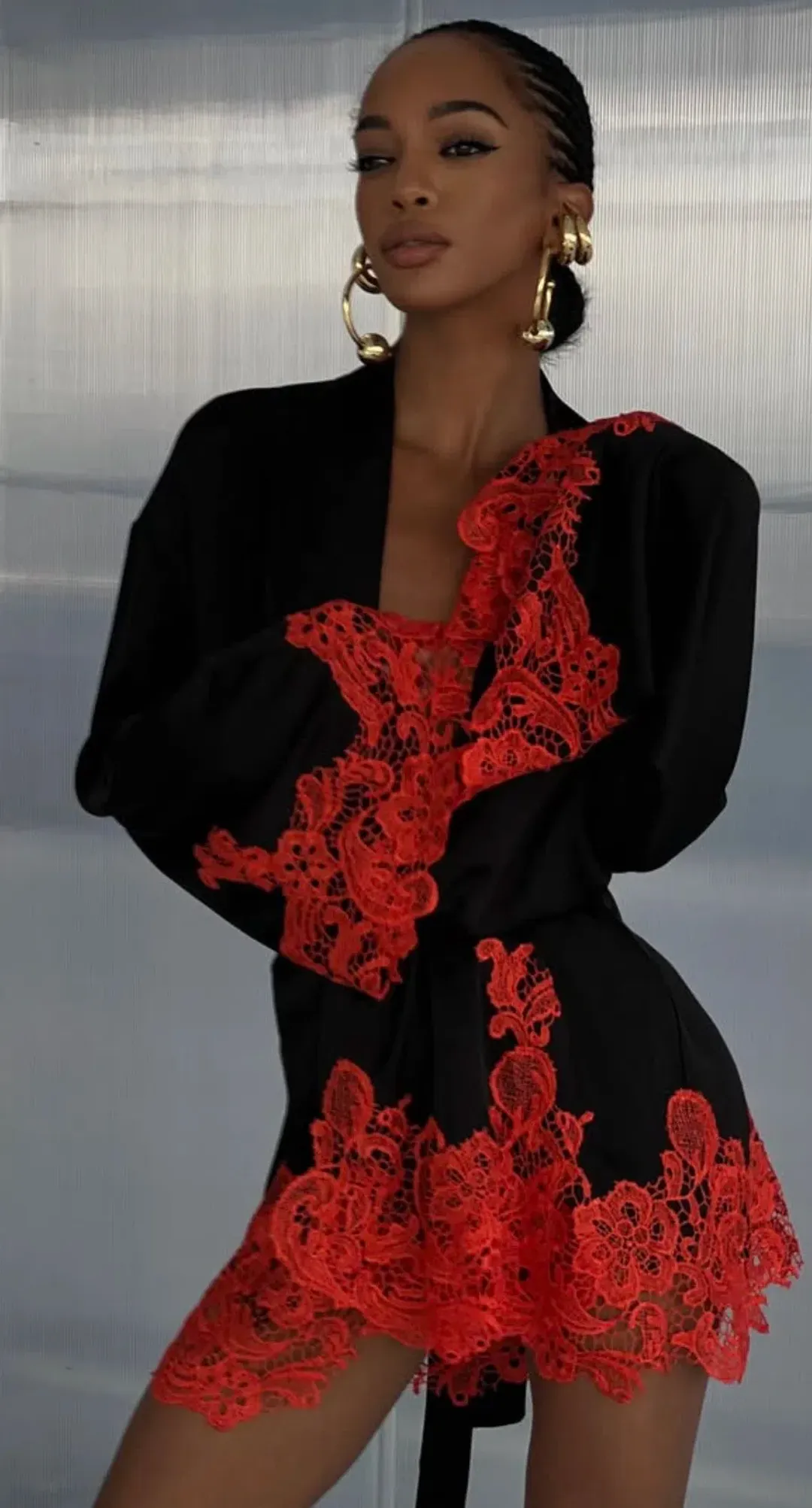 Khirzad Femme Rio Robe Black with Orange Lace for rent on The Volte - main image