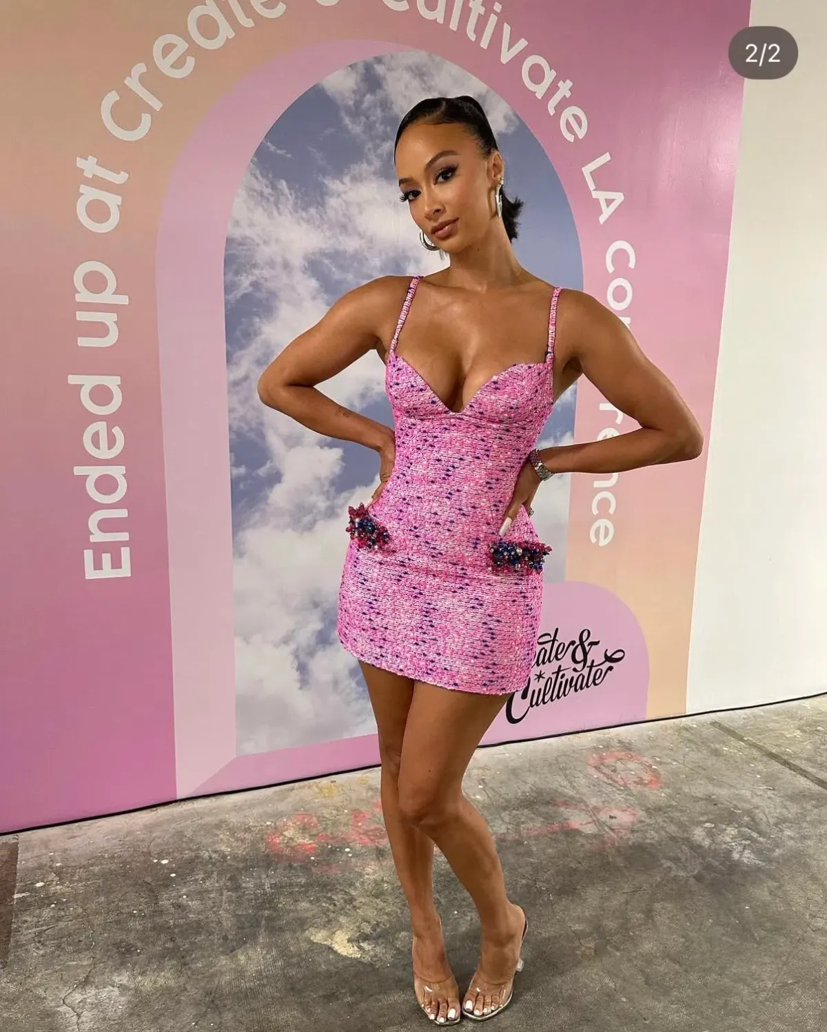 AREA NYC Pink Boucle Embellished mini Dress - Image 1