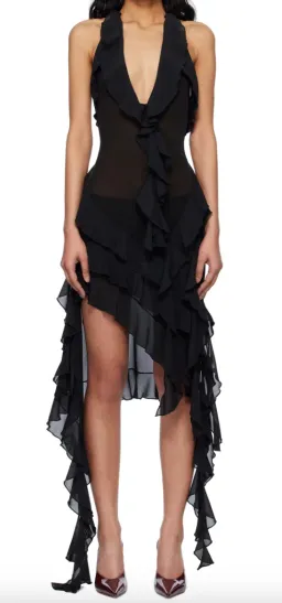 FANCÌ CLUB - Black Ruffle Midi Dress for rent on The Volte - image 1