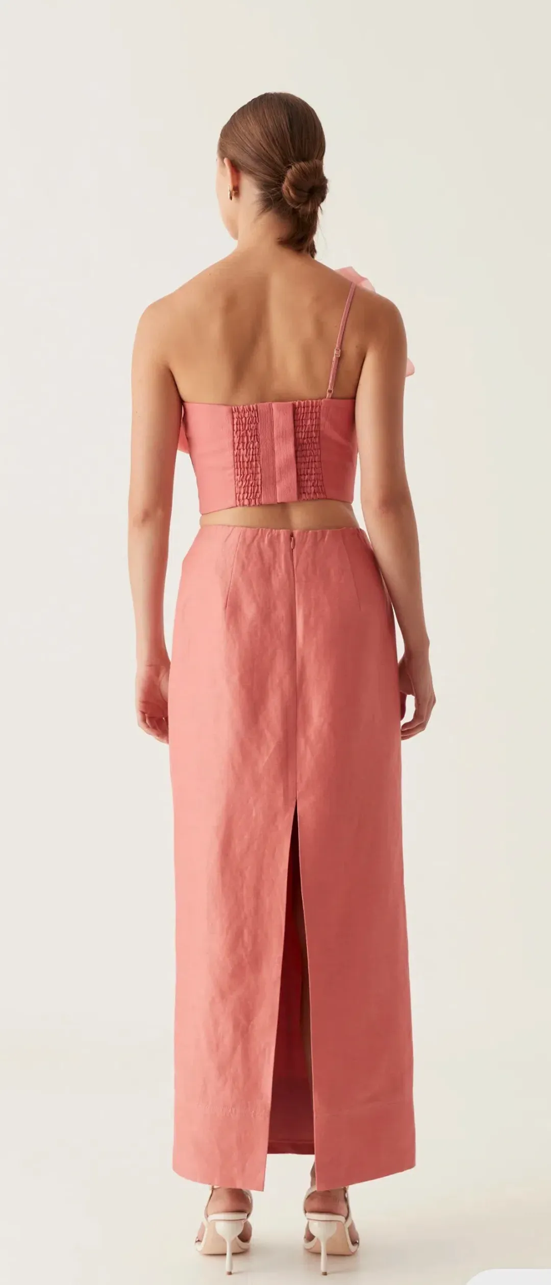 Aje - Flame crop top & Mary column maxi set, guava pink, size 8 for rent on The Volte - main image