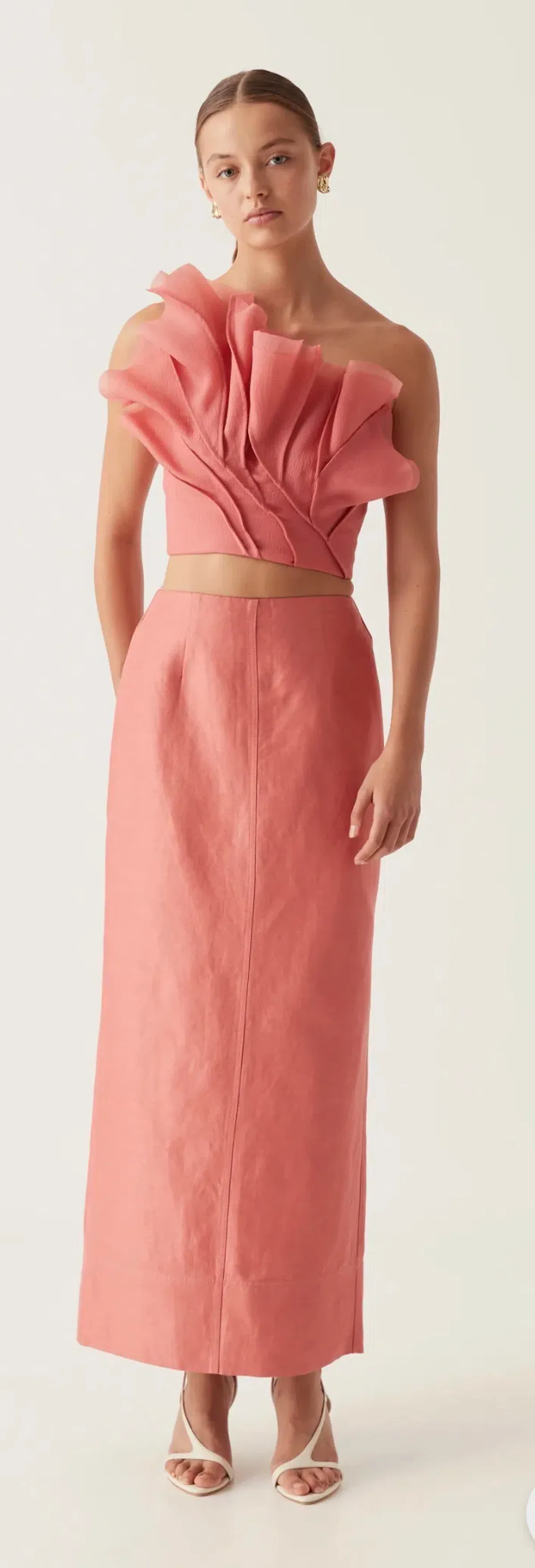Aje - Flame crop top & Mary column maxi set, guava pink, size 8 - Image 2