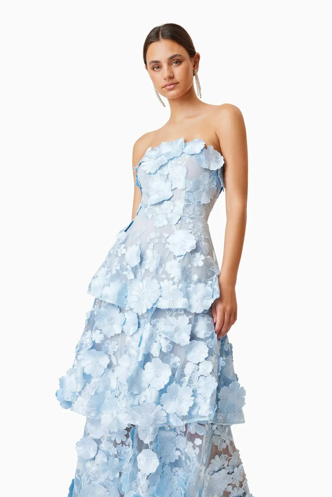 Elliatt Selene Maxi Tiered 3D Dress Blue Size AU 8 for rent on The Volte - main image