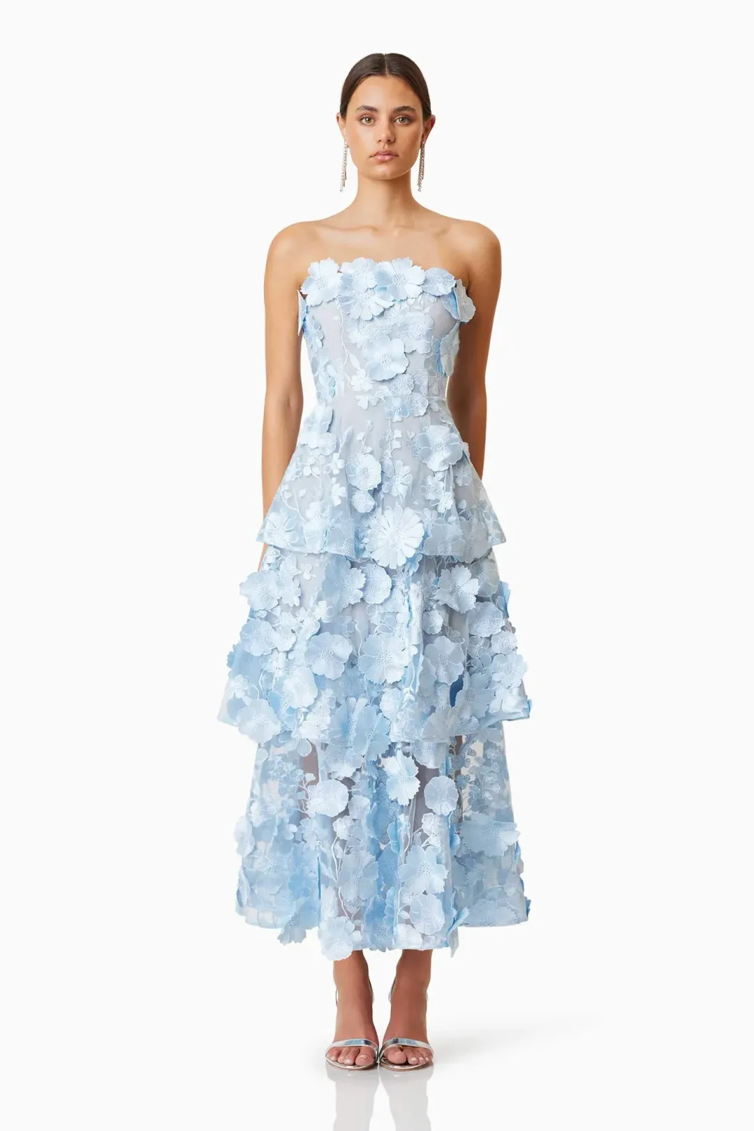 Elliatt Selene Maxi Tiered 3D Dress Blue Size AU 8 for rent on The Volte - main image