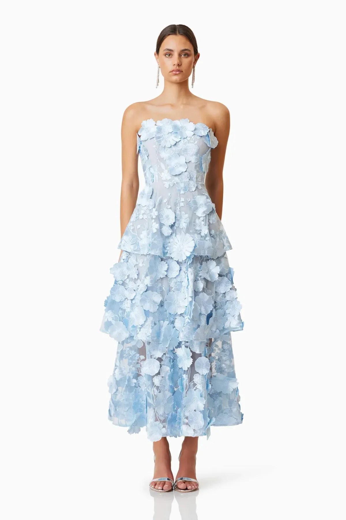Elliatt Selene Maxi Tiered 3D Dress Blue Size AU 8 for rent on The Volte - main image